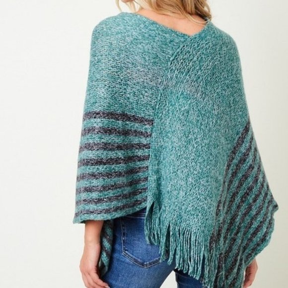 Pinklicious Knit Poncho Charcoal Stripe Bottom NWT - Picture 3 of 4